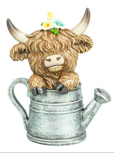 Load image into Gallery viewer, Spring Highland Cow in Watering Can