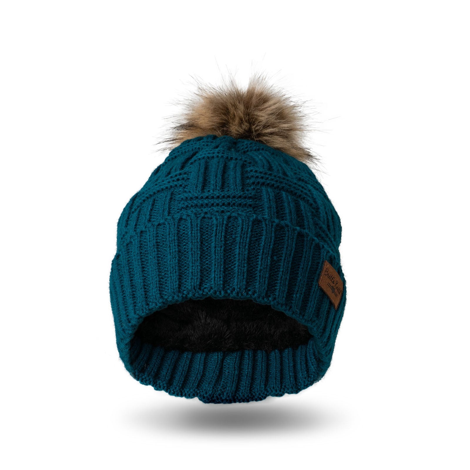 Britt's Knits Women's Plush-Lined Knit Hat with Pom, Teal, One Size