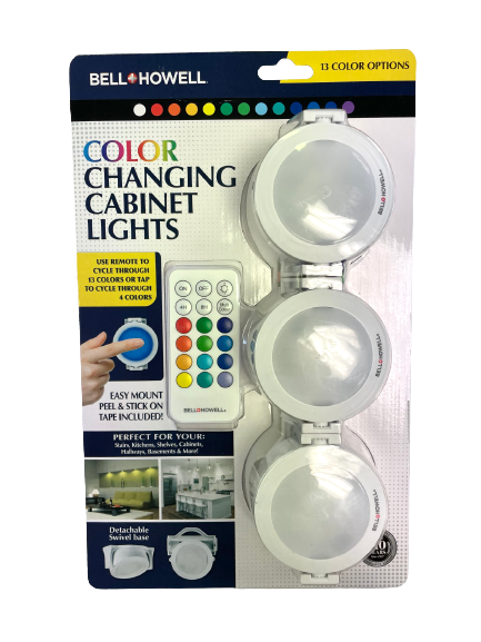 Bell & Howell 3-Pack Color Changing Swivel LED Lights w/ Remote