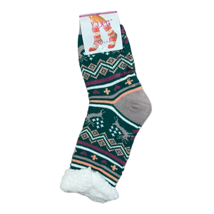 Women's Fair Isle Sherpa Bootie Socks w/ Grippers