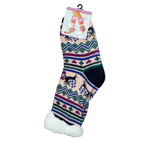 Women's Fair Isle Sherpa Bootie Socks w/ Grippers