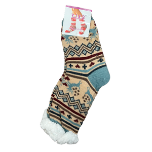 Women's Fair Isle Sherpa Bootie Socks w/ Grippers