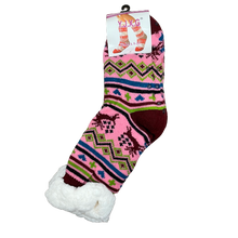 Load image into Gallery viewer, Women&#39;s Fair Isle Sherpa Bootie Socks w/ Grippers