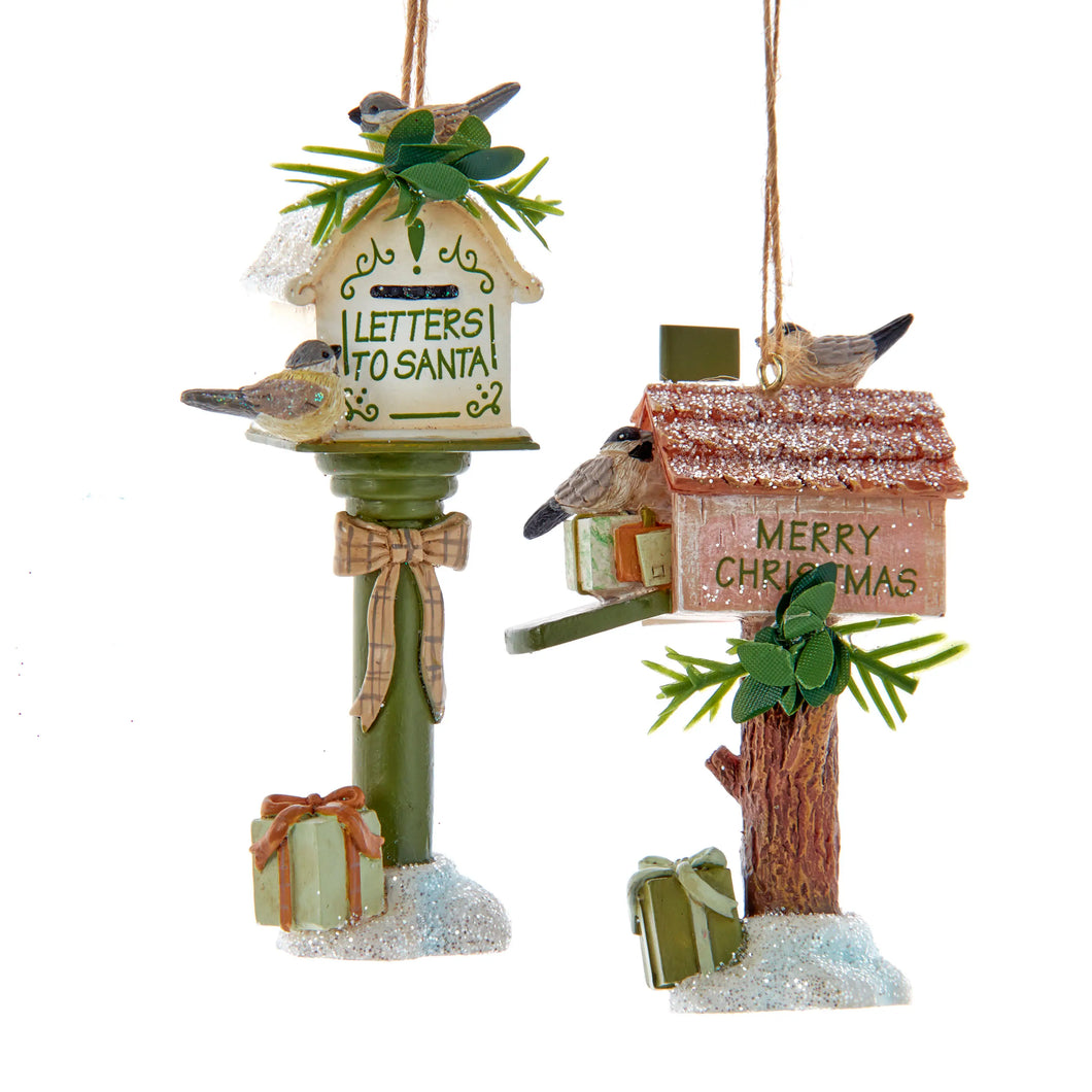 Kurt Adler Rustic Bird Mailbox Ornaments